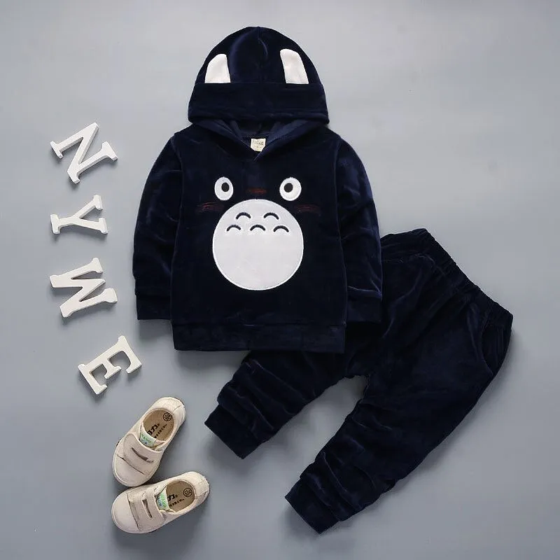 Fashion Children Boys Girls Cartoon Clothing Suits Baby Velvet Hoodies Pants 2Pcs/Sets Kids Winter Clothes Toddler Tracksuits