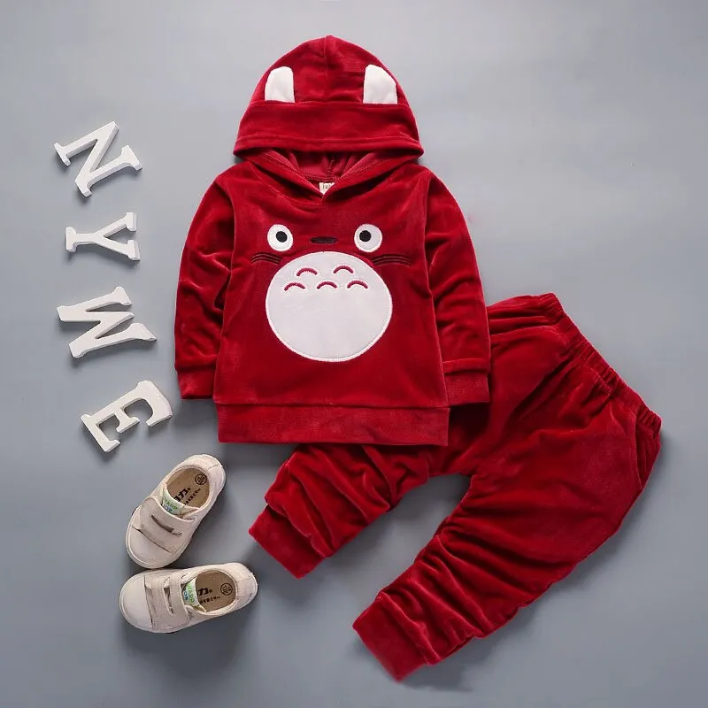 Fashion Children Boys Girls Cartoon Clothing Suits Baby Velvet Hoodies Pants 2Pcs/Sets Kids Winter Clothes Toddler Tracksuits