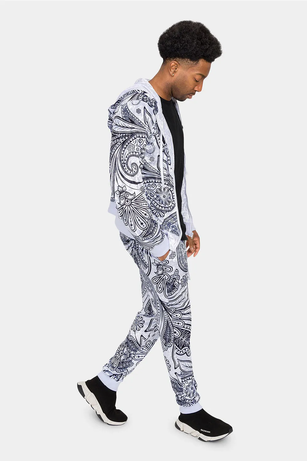 Floral Paisley Velvet Velour Track Suit