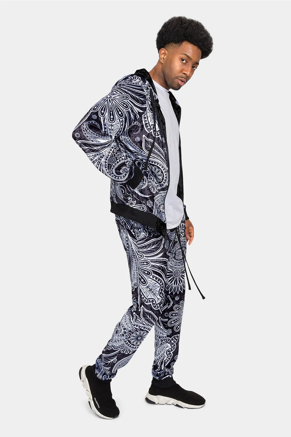 Floral Paisley Velvet Velour Track Suit