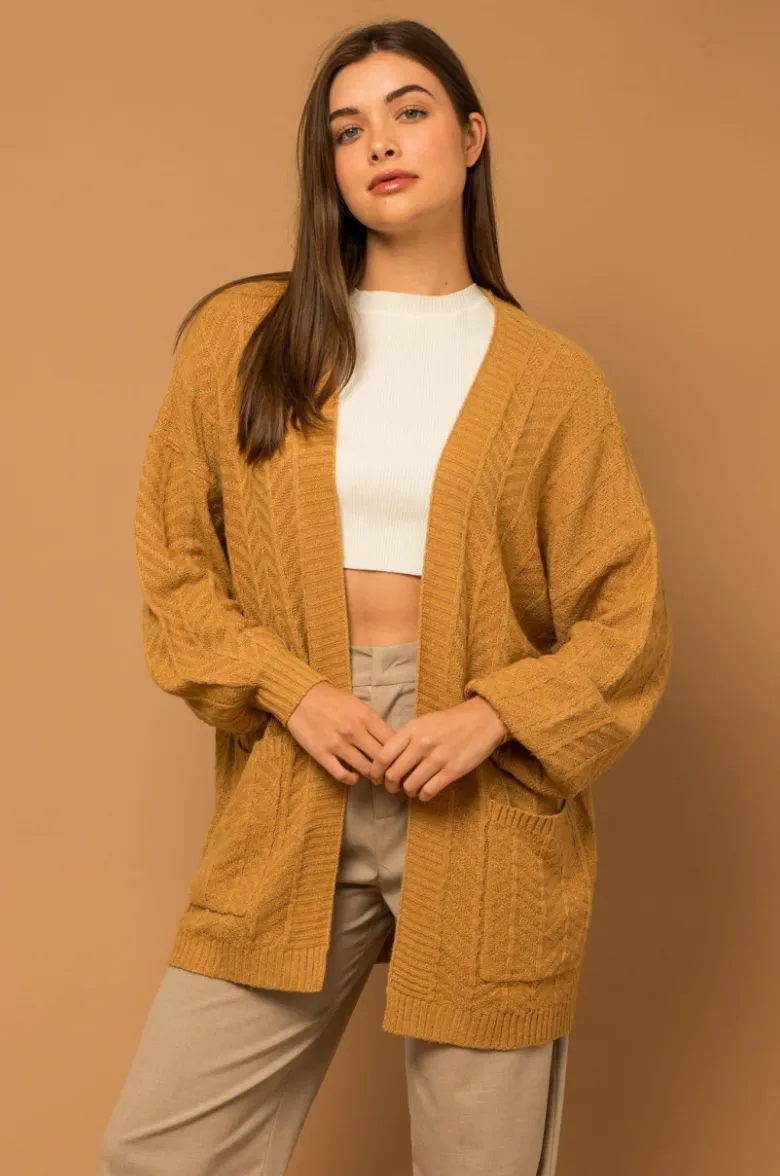 GIL Chevron Cardi-Mustard