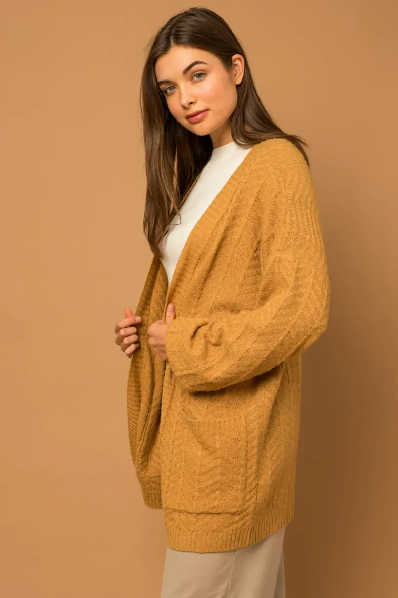 GIL Chevron Cardi-Mustard