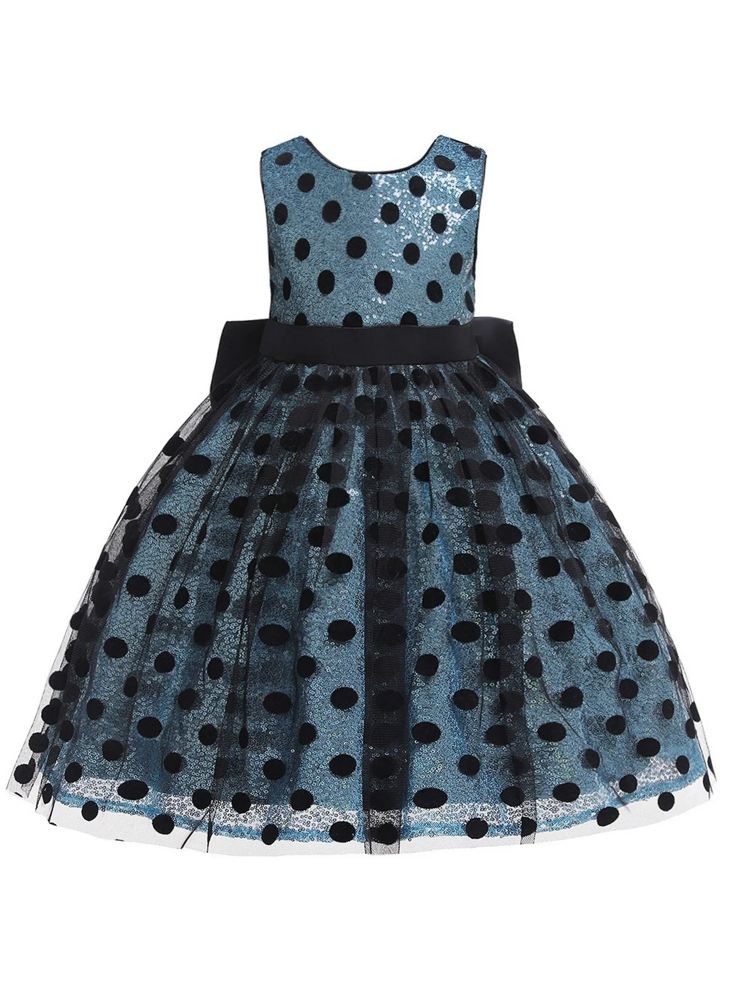 Girl Multi Color Sequin Black Polka Dot Tulle Christmas Dress 6M-4