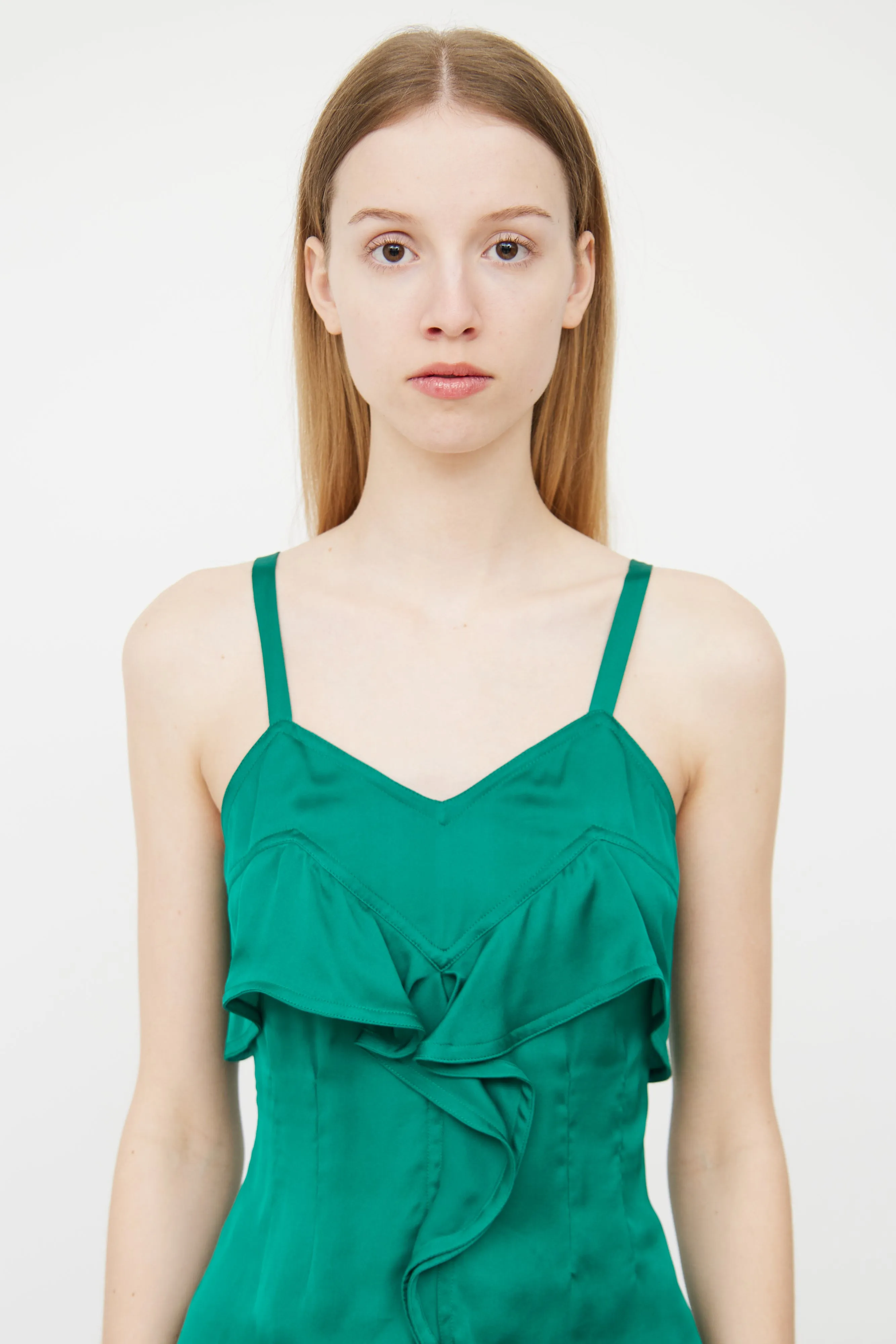 Green Silk Ruffle Top