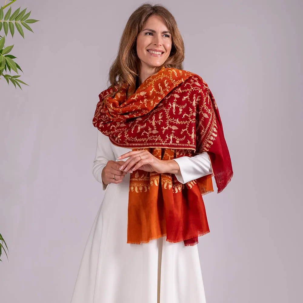 Hand Embroidered Pashmina Cashmere Shawl - Autumn Shades