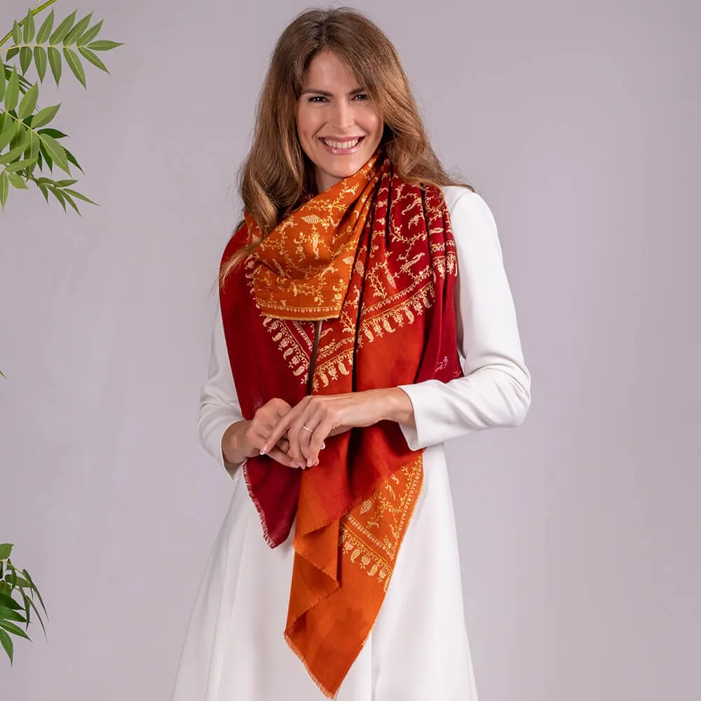 Hand Embroidered Pashmina Cashmere Shawl - Autumn Shades