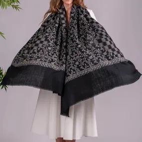 Hand Embroidered Pashmina Cashmere Shawl - Black Ikat