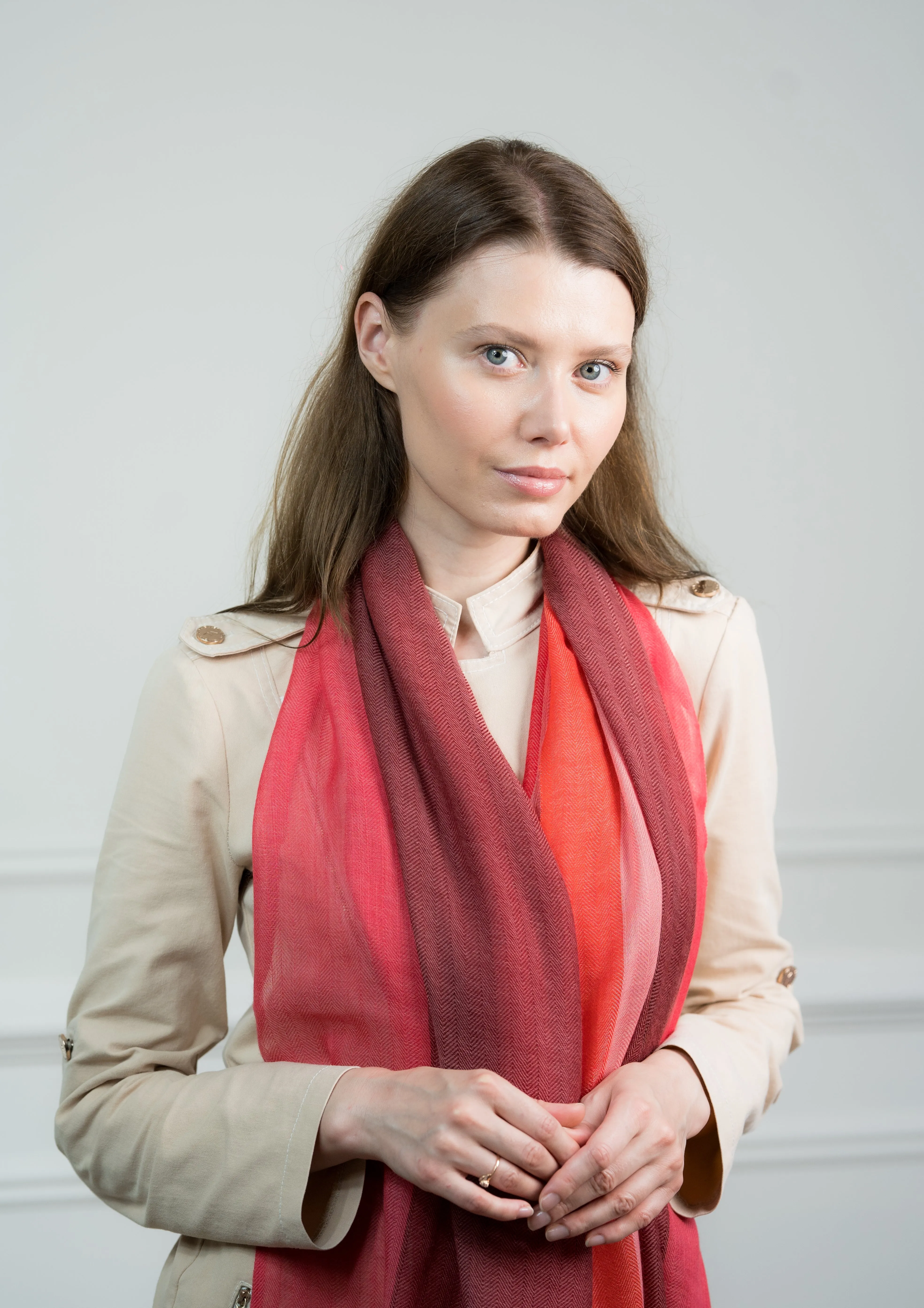 Herringbone Ruby 4 Color Block Cashmere Scarf