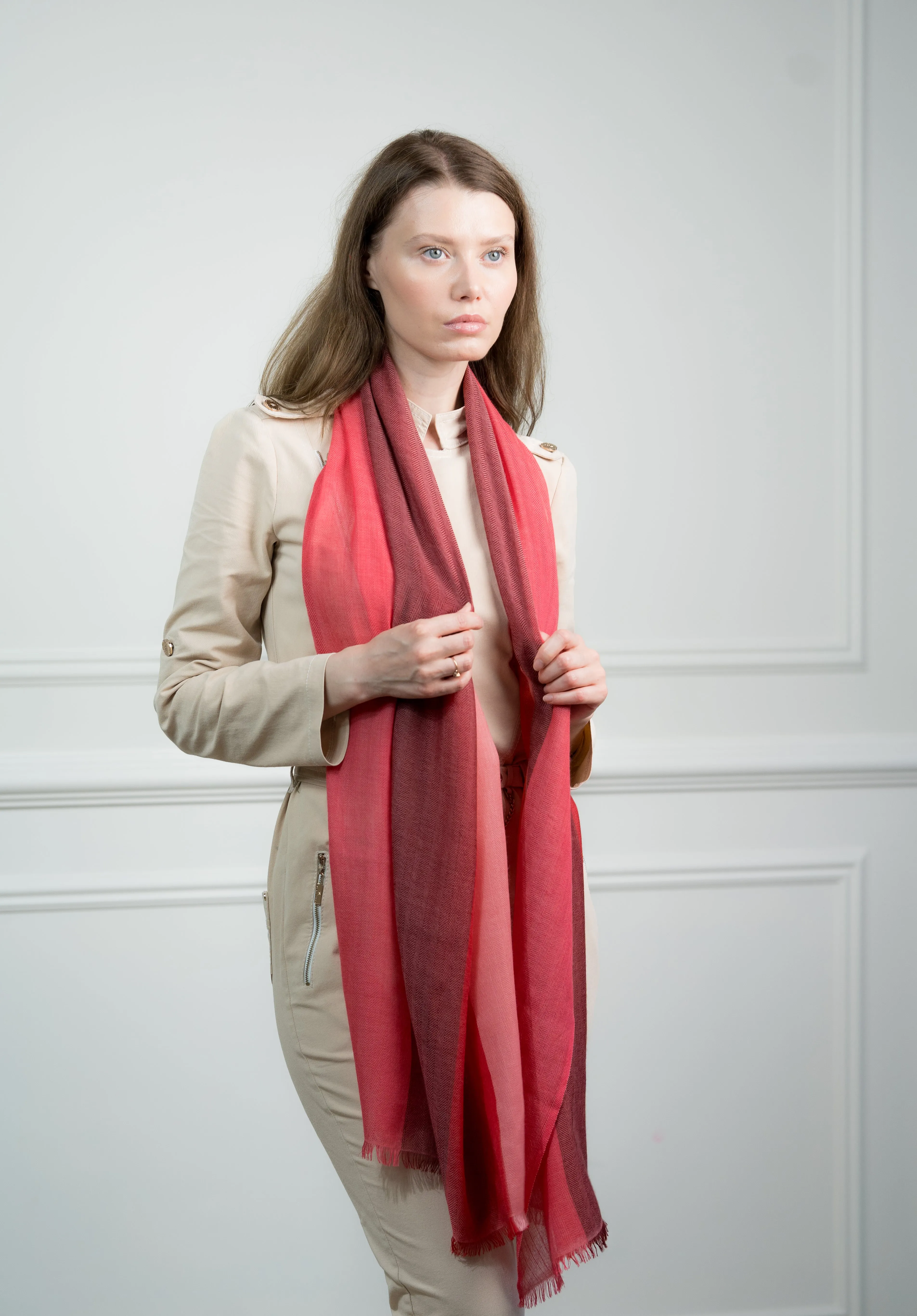 Herringbone Ruby 4 Color Block Cashmere Scarf