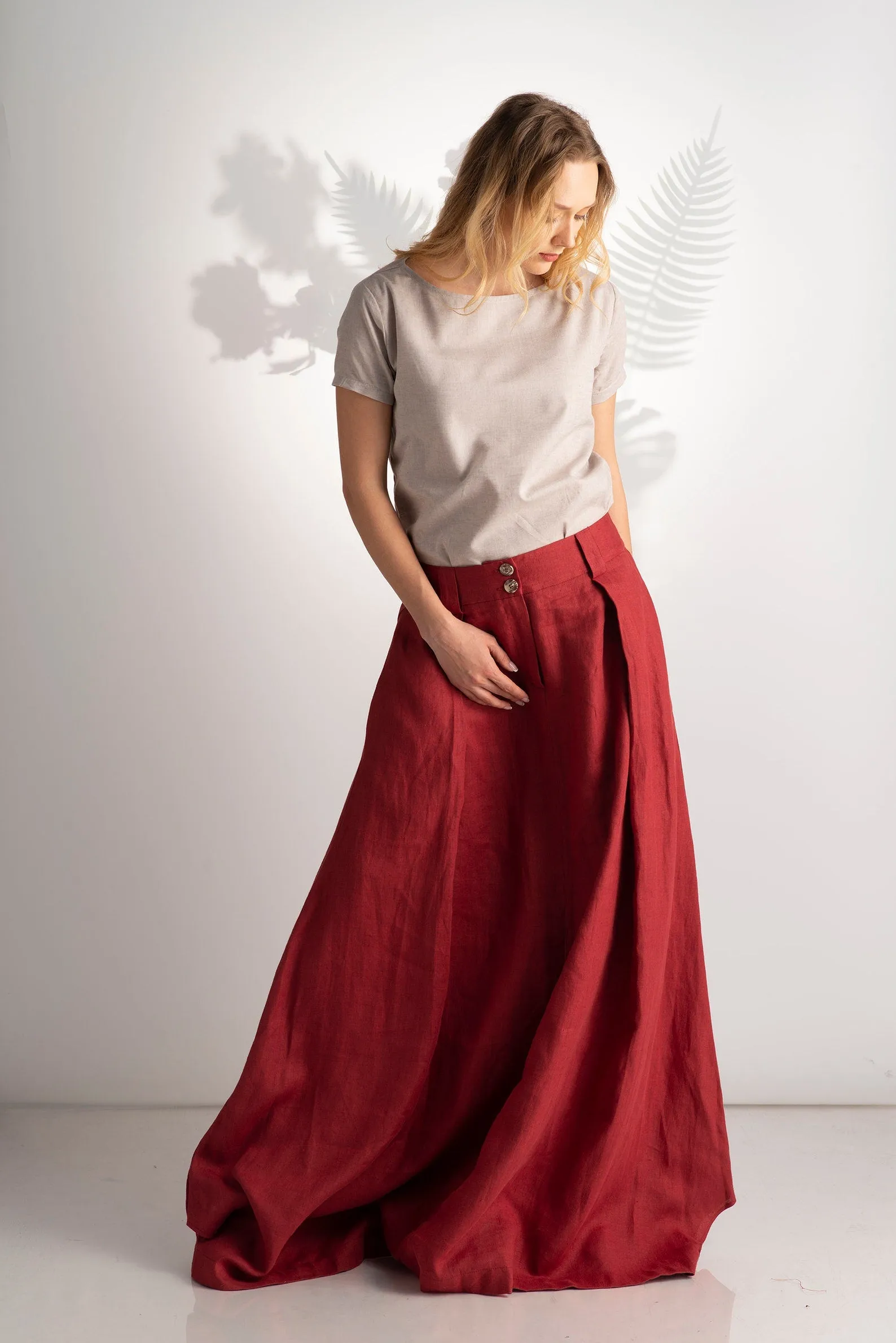 High Waist Linen Maxi Skirt