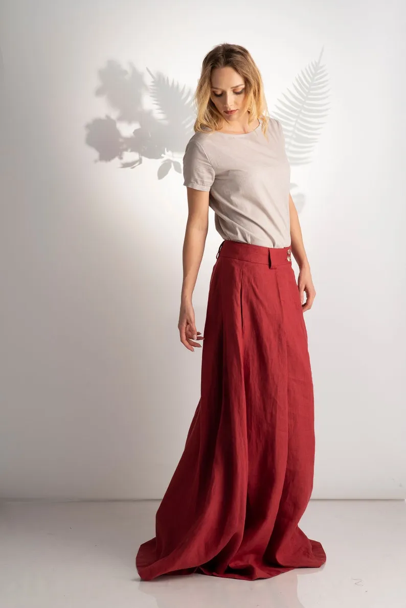 High Waist Linen Maxi Skirt