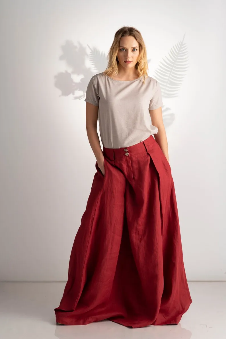 High Waist Linen Maxi Skirt