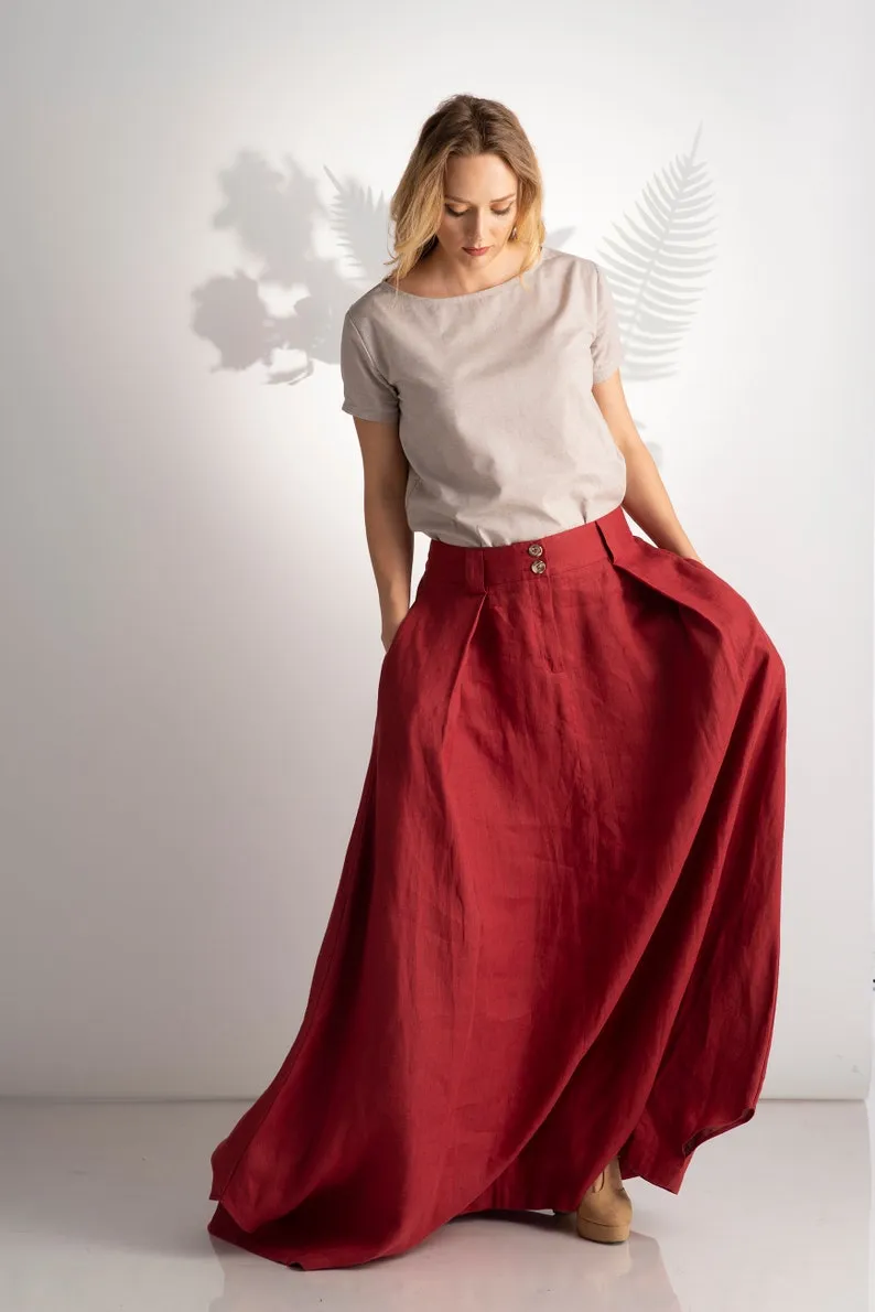 High Waist Linen Maxi Skirt