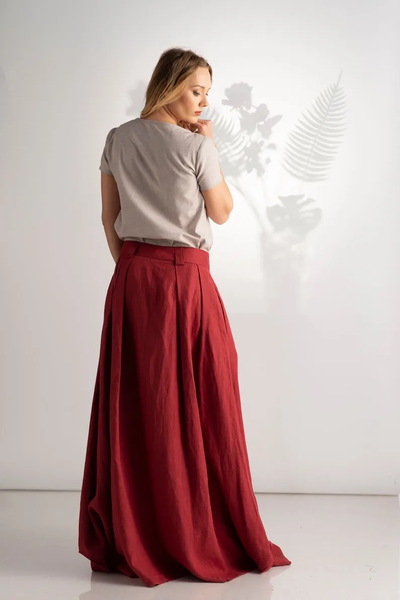 High Waist Linen Maxi Skirt