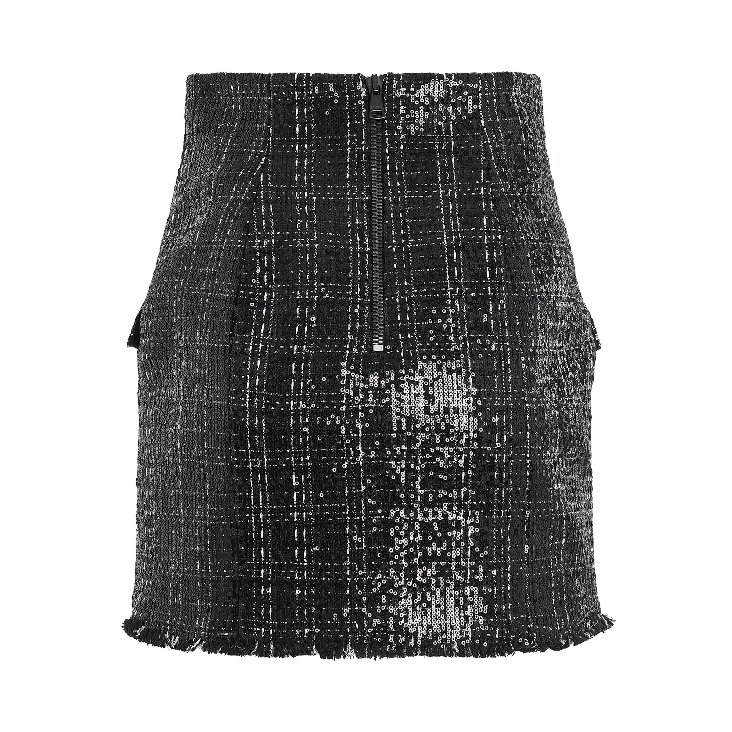 High Waisted Glittered Tweed Skirt in Black