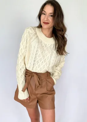 Ivory Raglan Long Sleeve Cable Knit Sweater