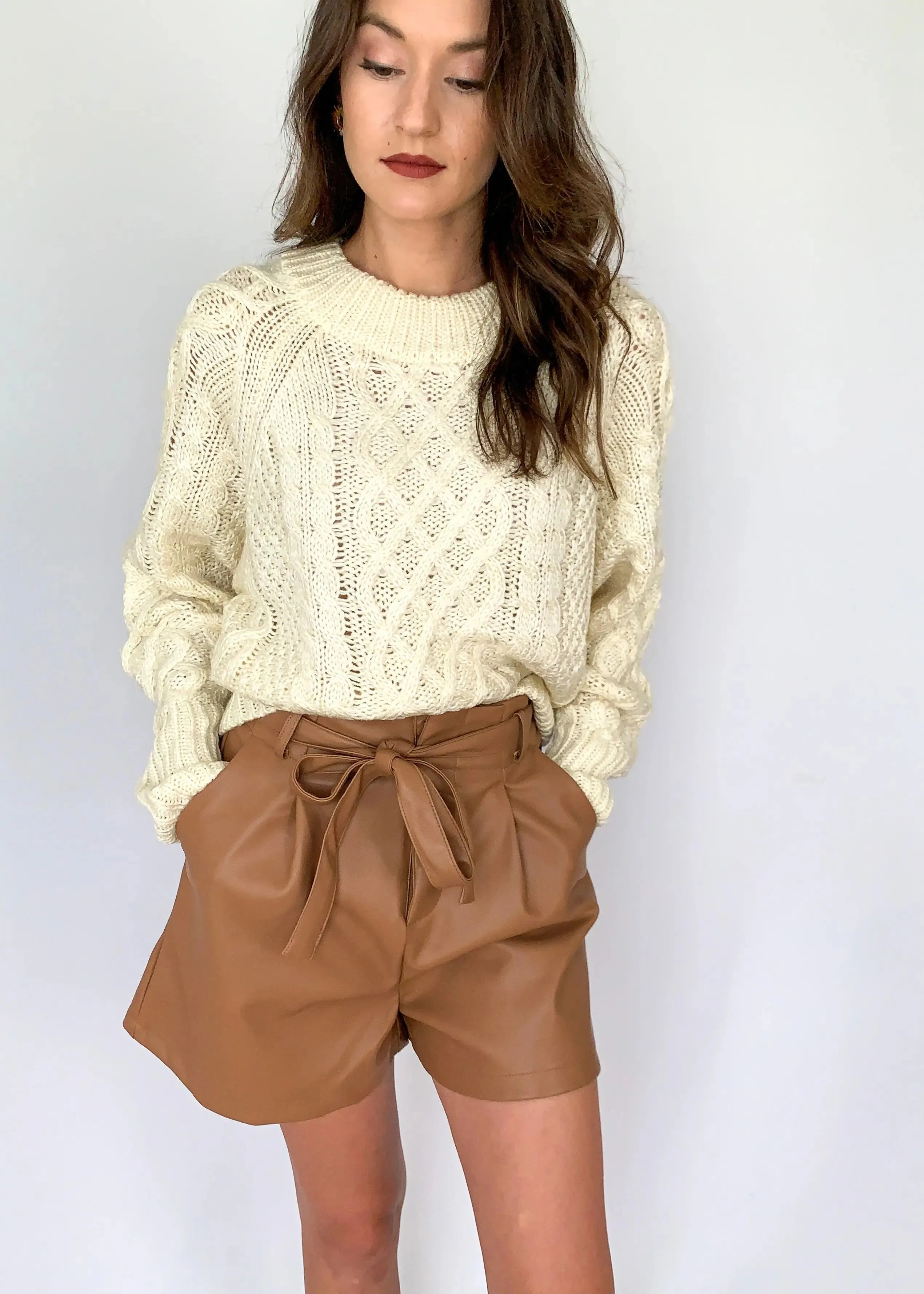 Ivory Raglan Long Sleeve Cable Knit Sweater