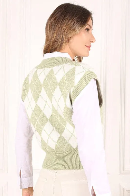 Jayme Knitted Argyle Sweater Vest