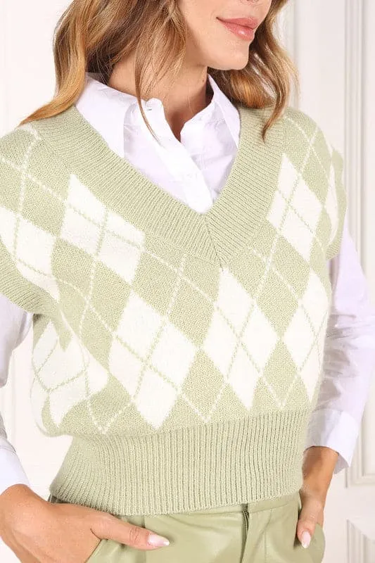 Jayme Knitted Argyle Sweater Vest