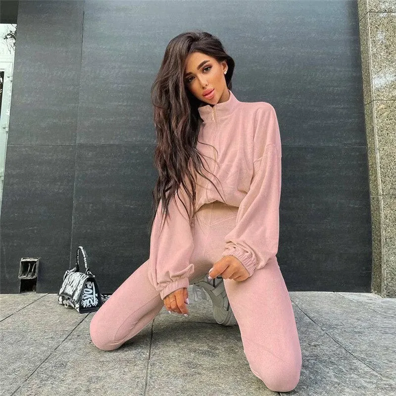 Joskaa Christmas Gift Casual Long Sleeve Velvet Two Piece Suit Women 2024 Fall Colthes Sport High Waist Juicy Coutoure Tracksuits Hoodies 2 Piece Sets