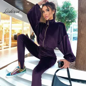 Joskaa Christmas Gift Casual Long Sleeve Velvet Two Piece Suit Women 2024 Fall Colthes Sport High Waist Juicy Coutoure Tracksuits Hoodies 2 Piece Sets