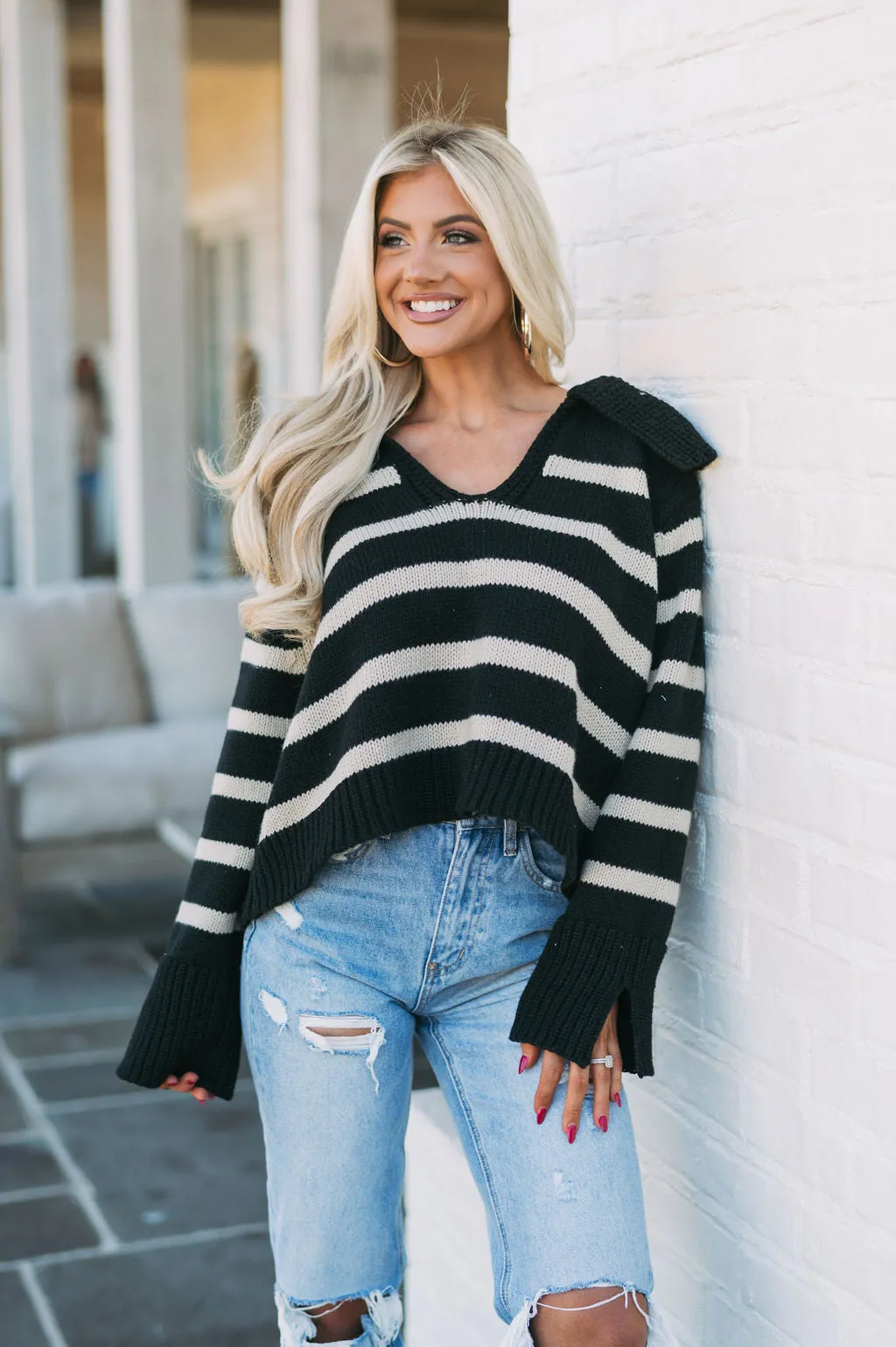 Layla Striped Sweater- Black/Khaki