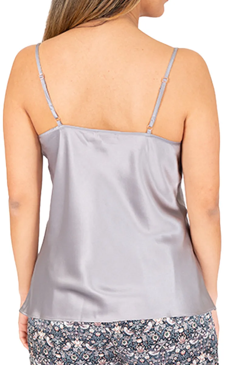 Love & Lustre 100% Silk Camisole with V Neck in Pewter LL510 SALE