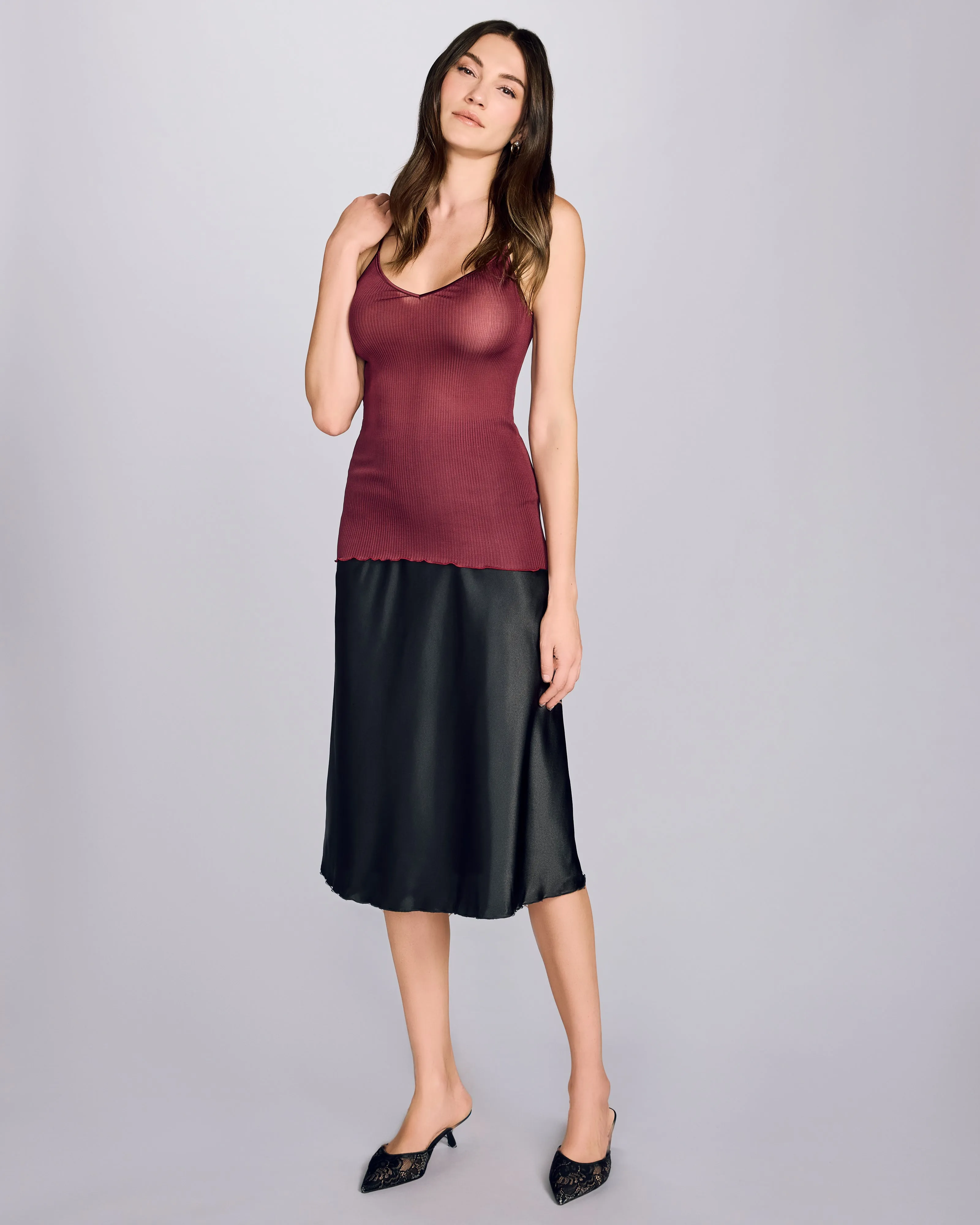 Maroon Rib Silk Camisole