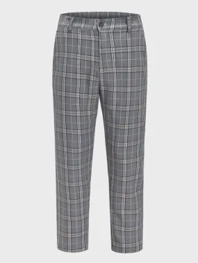 Men Plaid Button Fly Tailored Pants