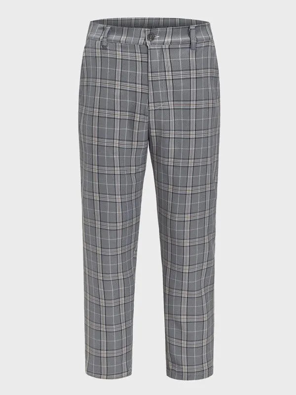 Men Plaid Button Fly Tailored Pants