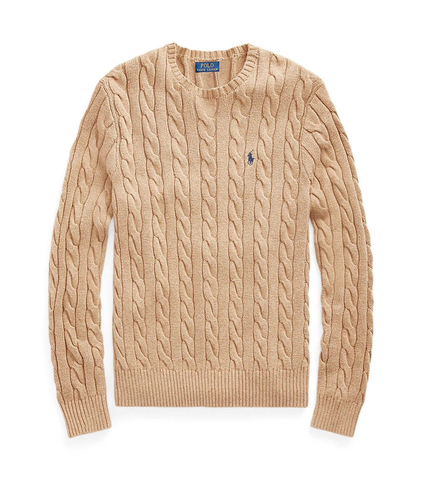 Men's Cable-Knit Cotton Sweater Camel Melange