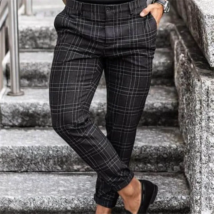 Men's Casual Plaid Straight Fit Pants