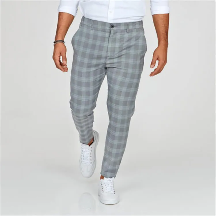 Men's Casual Plaid Straight Fit Pants