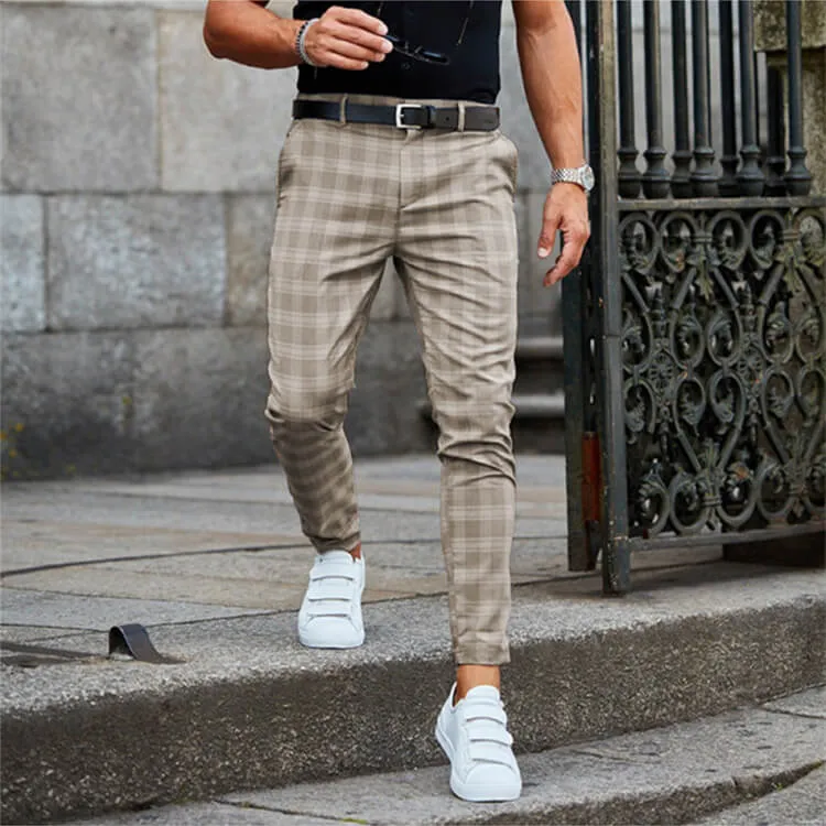 Men's Casual Plaid Straight Fit Pants