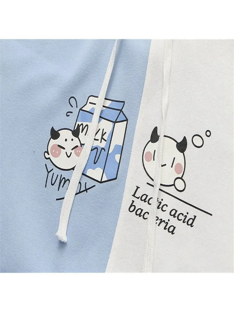 Metaversmall fleece plus velvet women hoodies and sweatshirt cartoon cat print patchwork cute hooded pullover for sweet style  Tracksuits