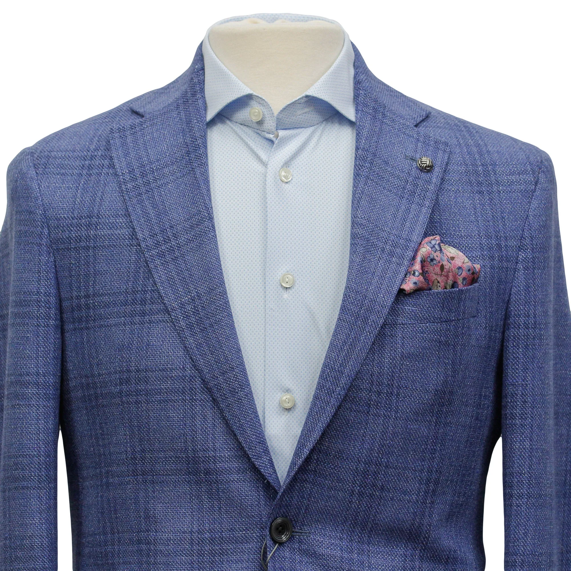 Mid-Blue Check Wool-Linen Hampton Contemporary Fit Sport Jacket - Jack Victor