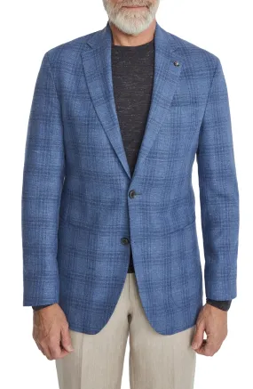 Mid-Blue Check Wool-Linen Hampton Contemporary Fit Sport Jacket - Jack Victor