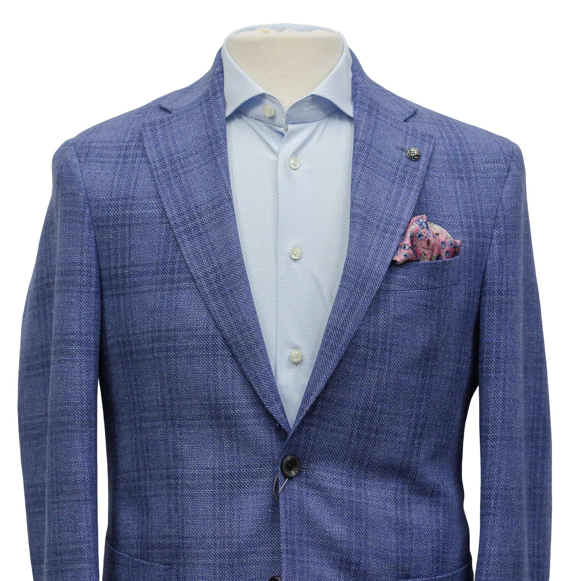 Mid-Blue Check Wool-Linen Hampton Contemporary Fit Sport Jacket - Jack Victor