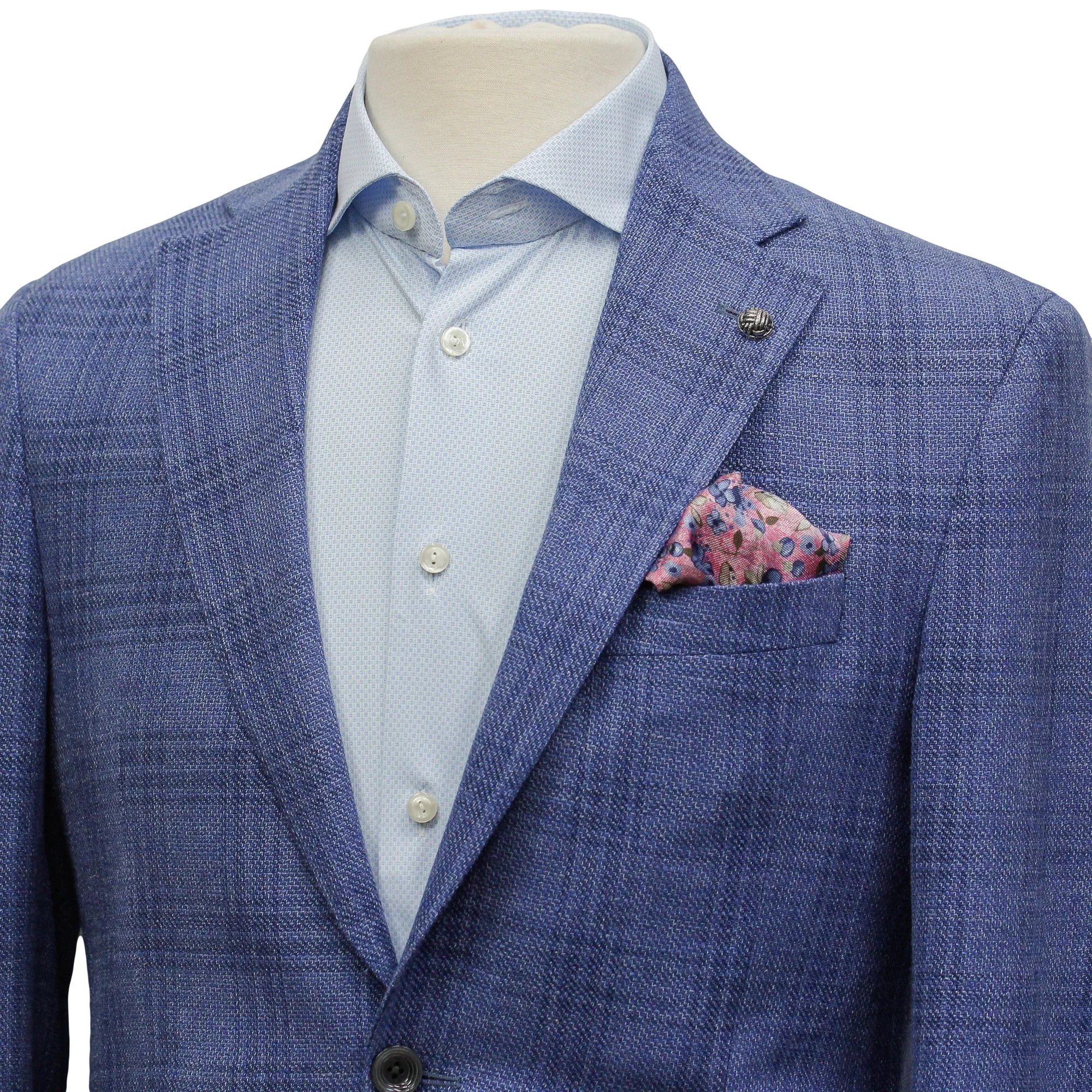 Mid-Blue Check Wool-Linen Hampton Contemporary Fit Sport Jacket - Jack Victor