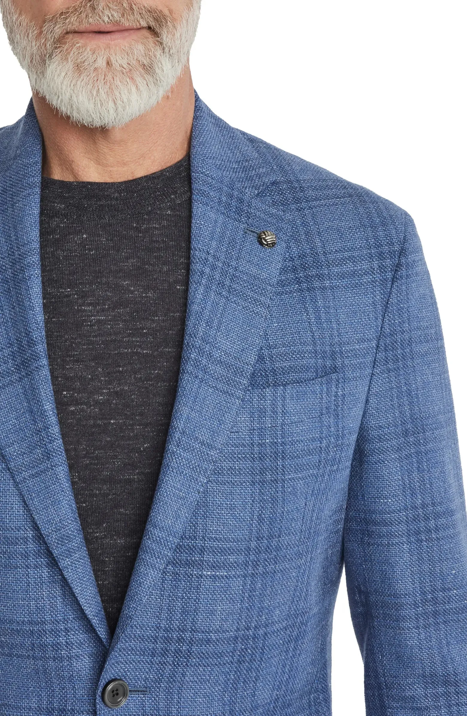 Mid-Blue Check Wool-Linen Hampton Contemporary Fit Sport Jacket - Jack Victor