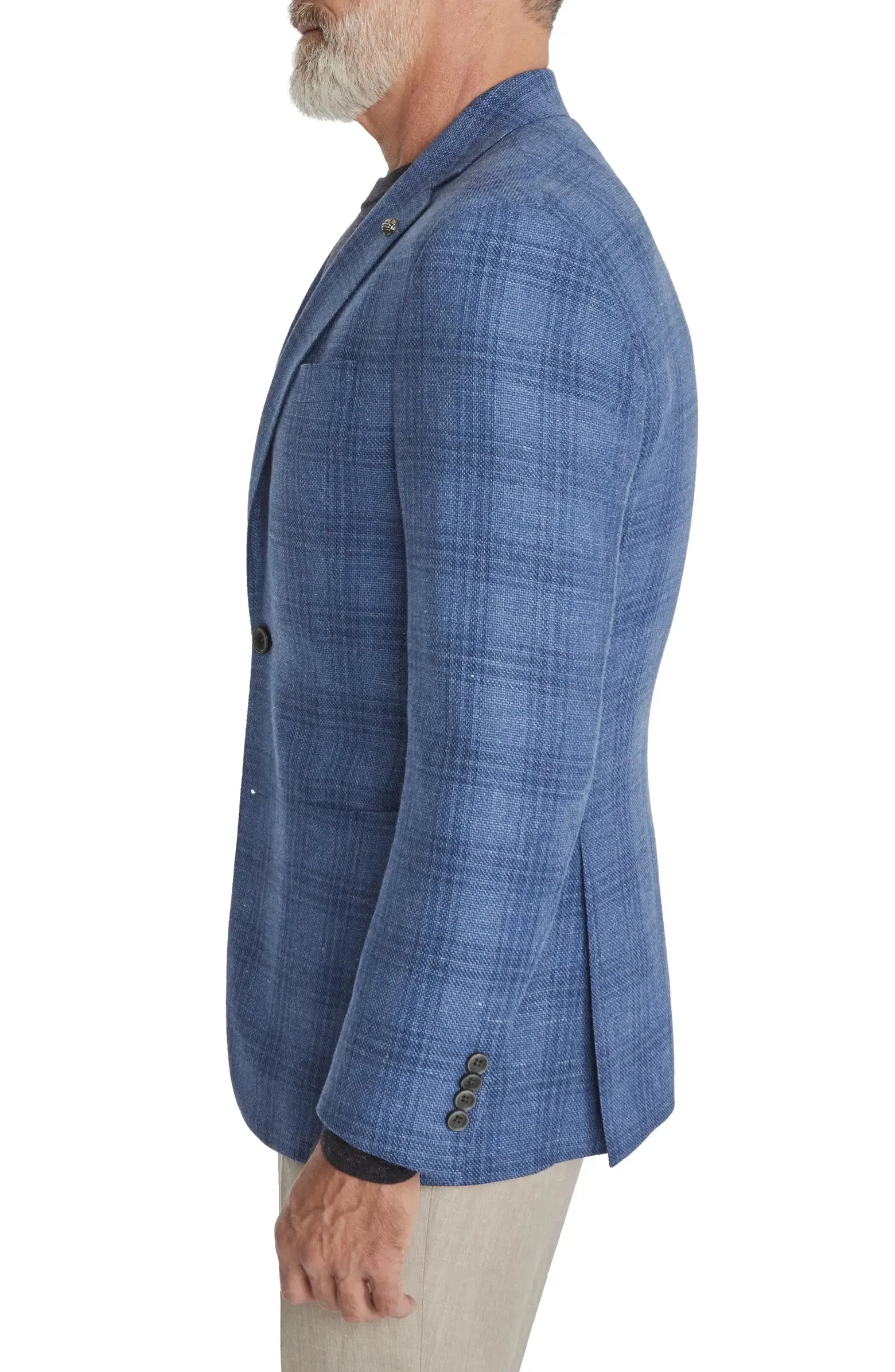 Mid-Blue Check Wool-Linen Hampton Contemporary Fit Sport Jacket - Jack Victor