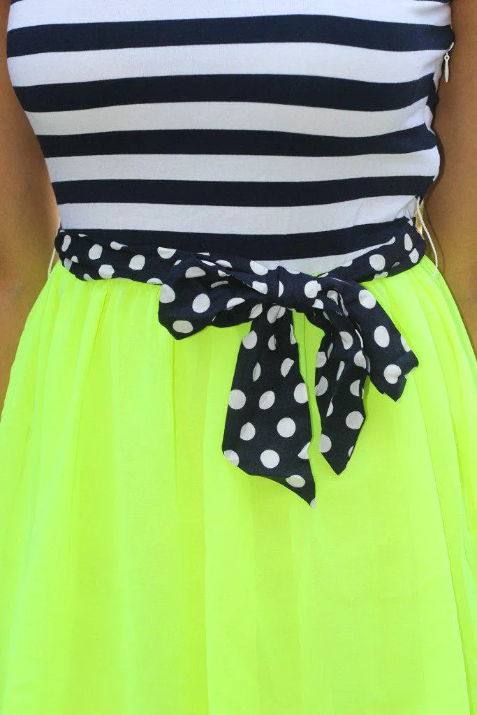 Navy and Neon Yellow Short Dress