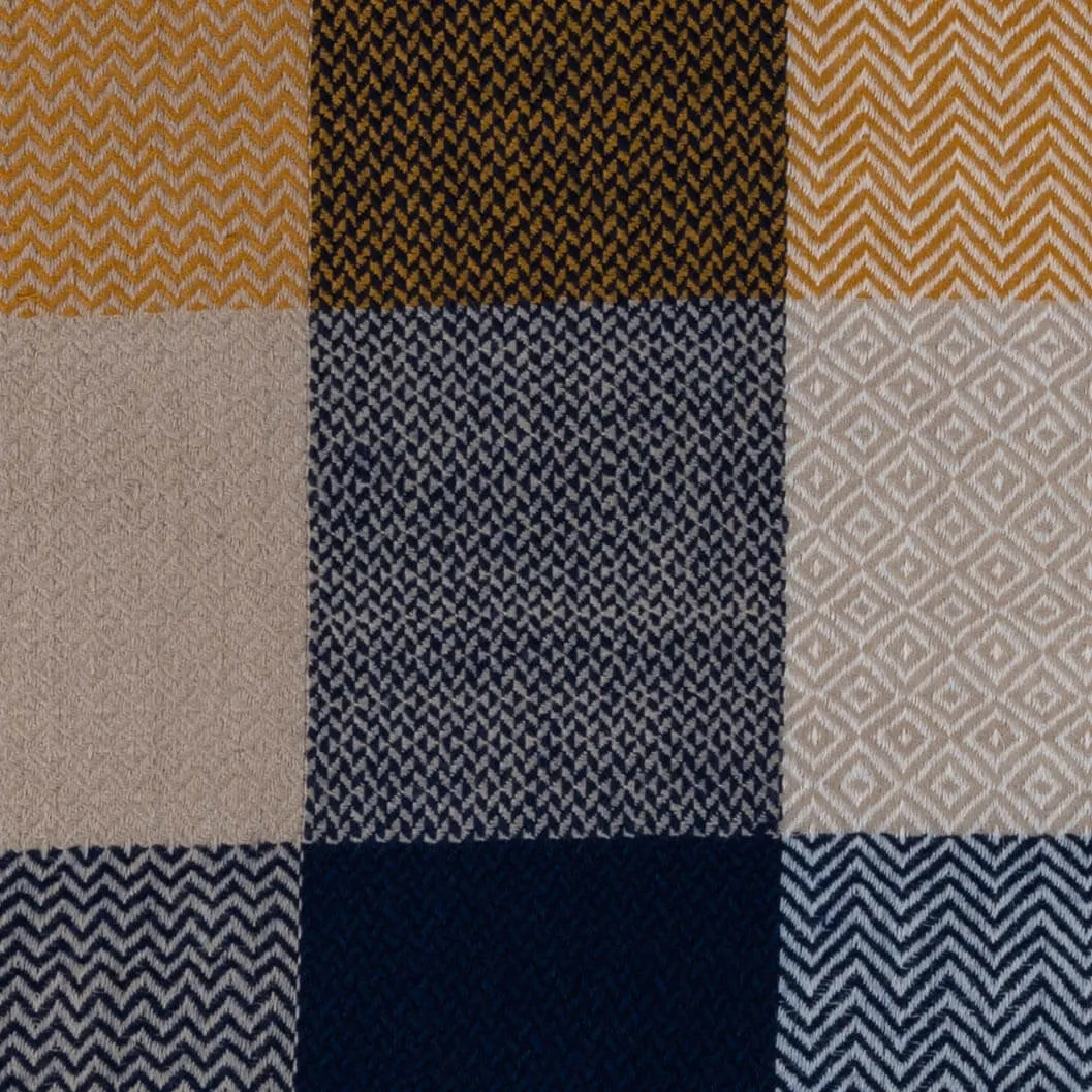 Navy and Ochre Check Pashmina Cashmere Shawl