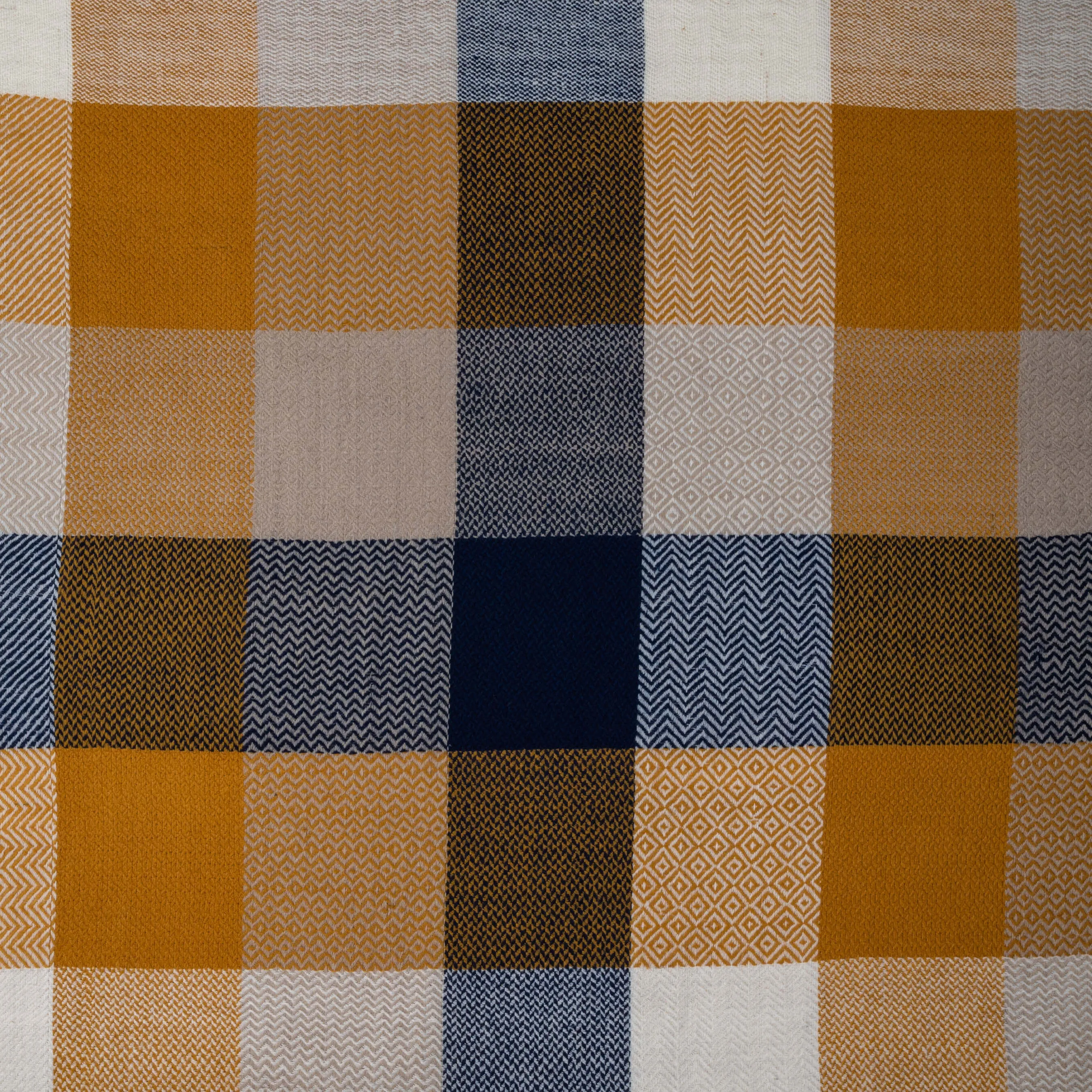 Navy and Ochre Check Pashmina Cashmere Shawl