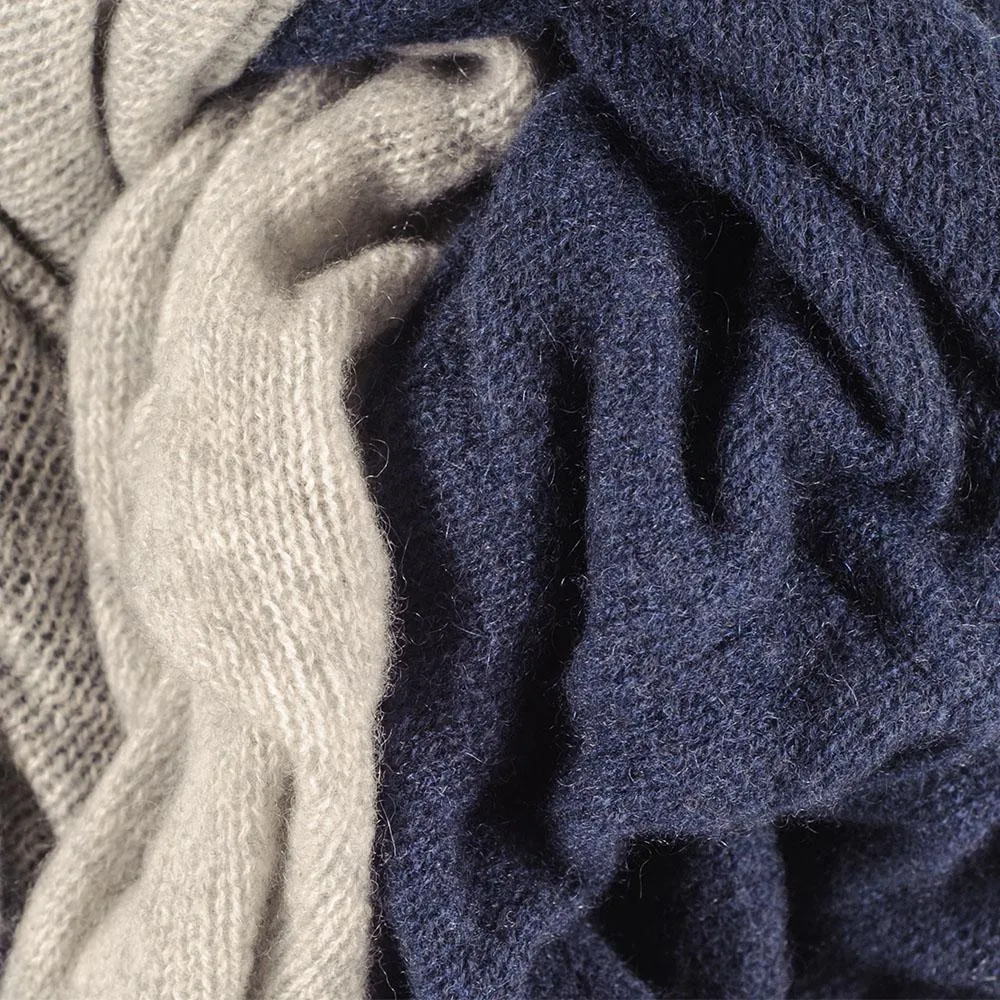 Navy and Silver Grey Double Sided Long Cashmere Snood