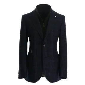 Navy Checked Wool Hybrid Jacket with Bib (Contemporary Dream Fit) - Luigi Bianchi Mantova