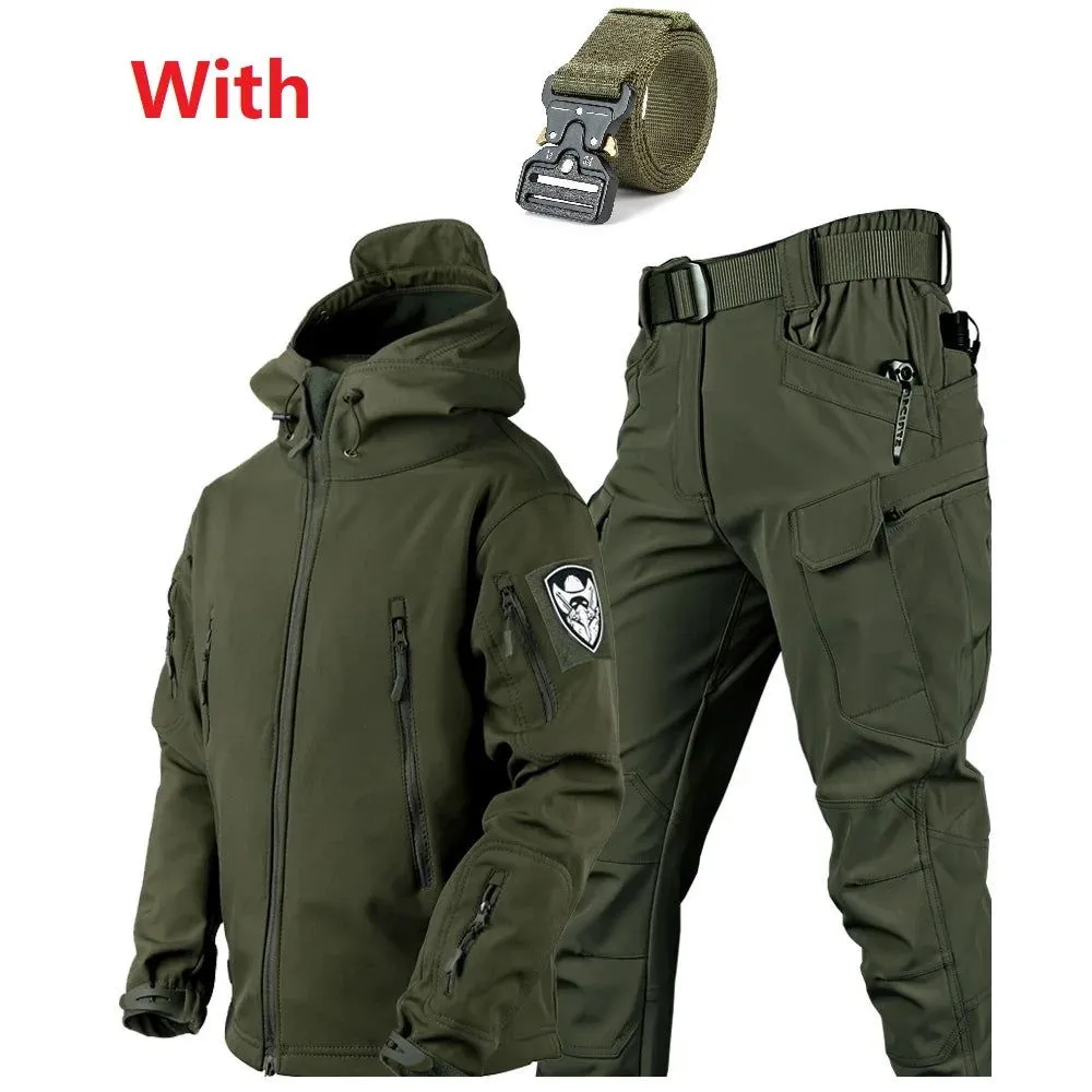 Outdoor Shark Skin Warmth Set Camo Plush Thickened Coat Autumn/Winter Racing Two Piece Set