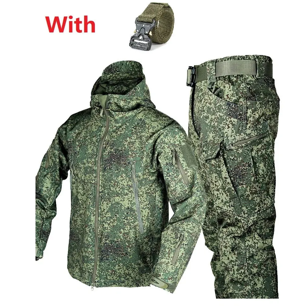 Outdoor Shark Skin Warmth Set Camo Plush Thickened Coat Autumn/Winter Racing Two Piece Set