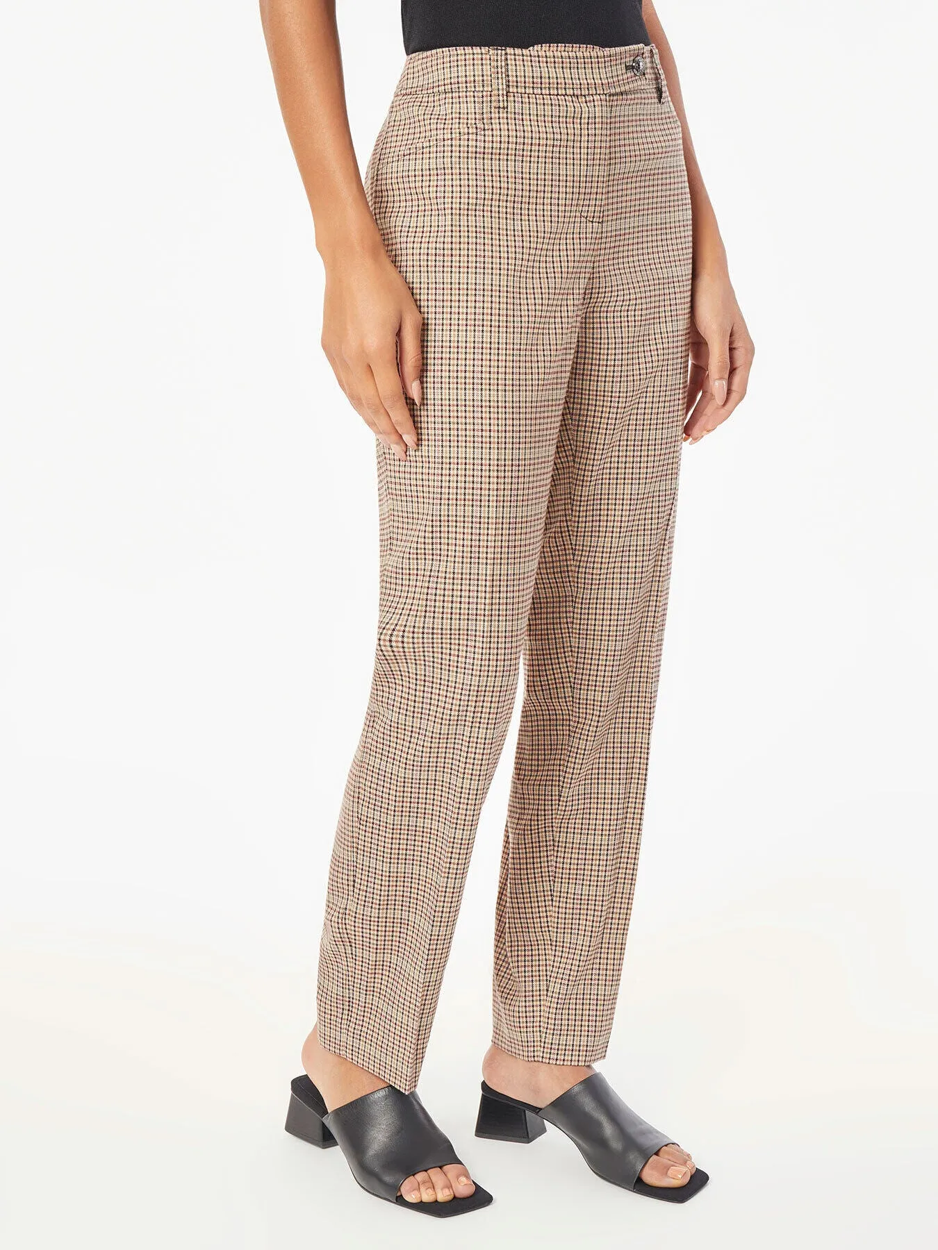 Plaid Fly-Front Slim Leg Pants