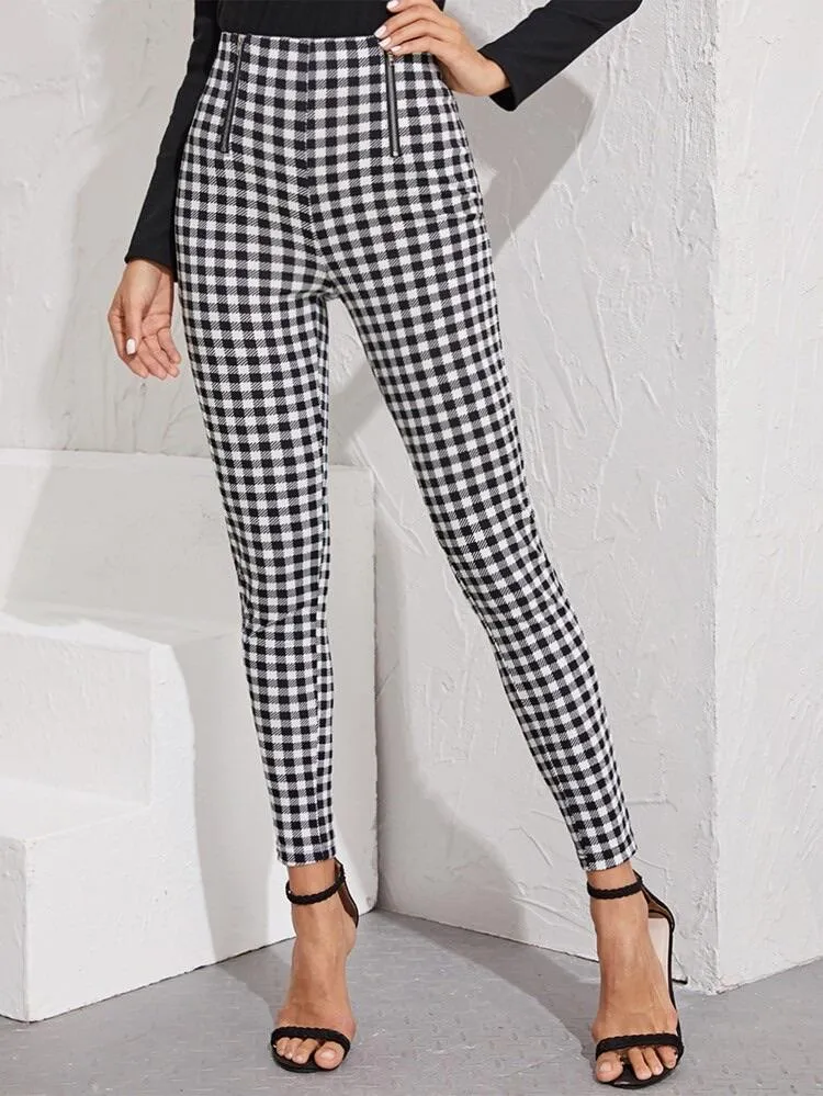 Plaid Trouser High Waist Pants